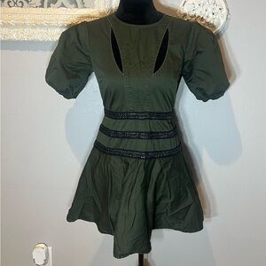 ASOS  Green and Black Puff Sleeve Dress